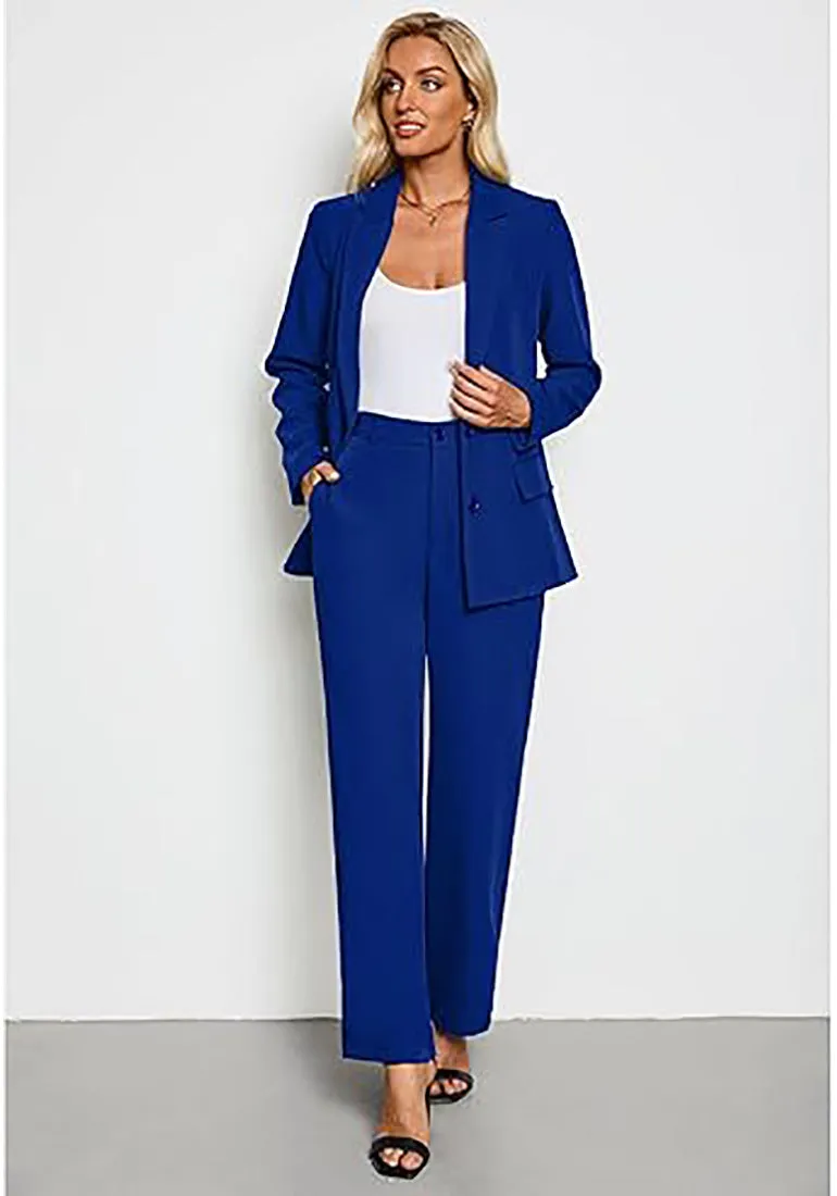 luvamia 2 Piece Outfits for Women Dressy Blazer Jackets High Waisted Straight Leg Pants Suits Set Business Casual Office