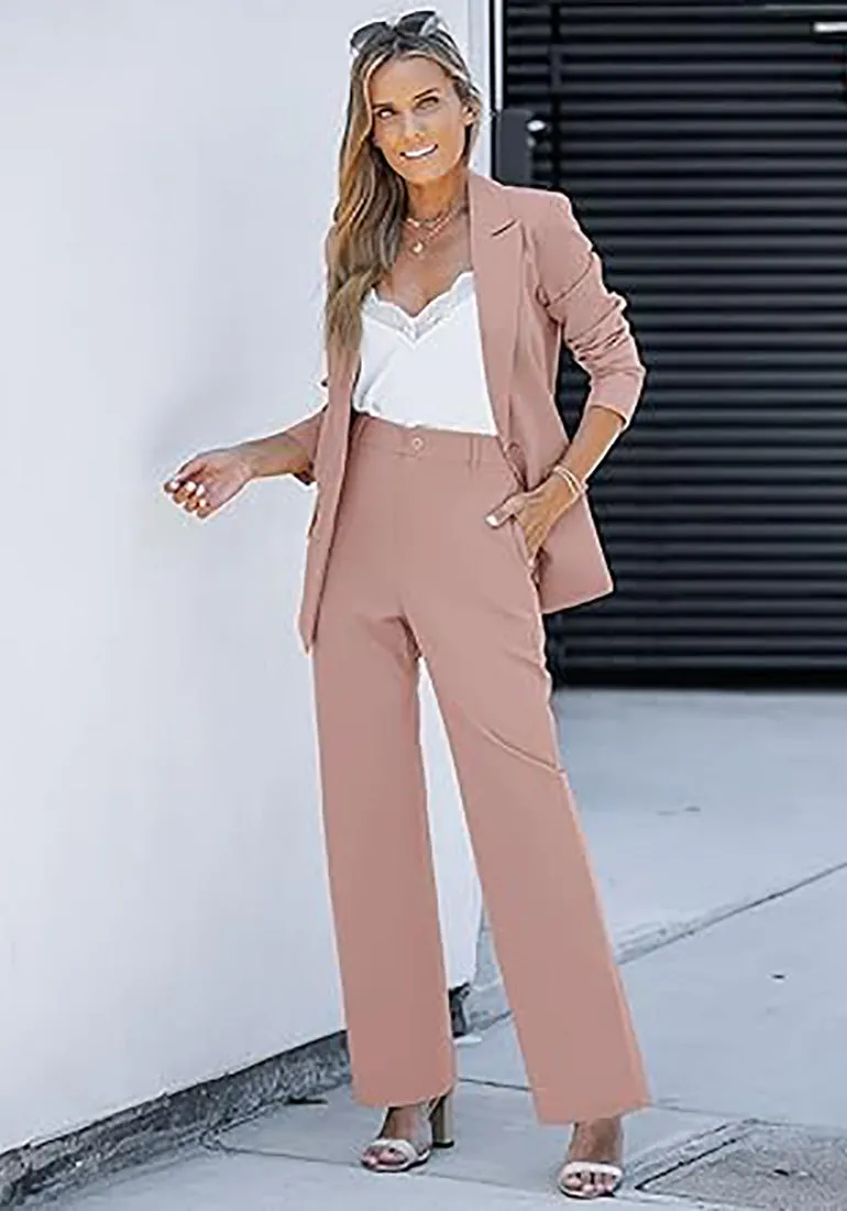 luvamia 2 Piece Outfits for Women Dressy Blazer Jackets High Waisted Straight Leg Pants Suits Set Business Casual Office