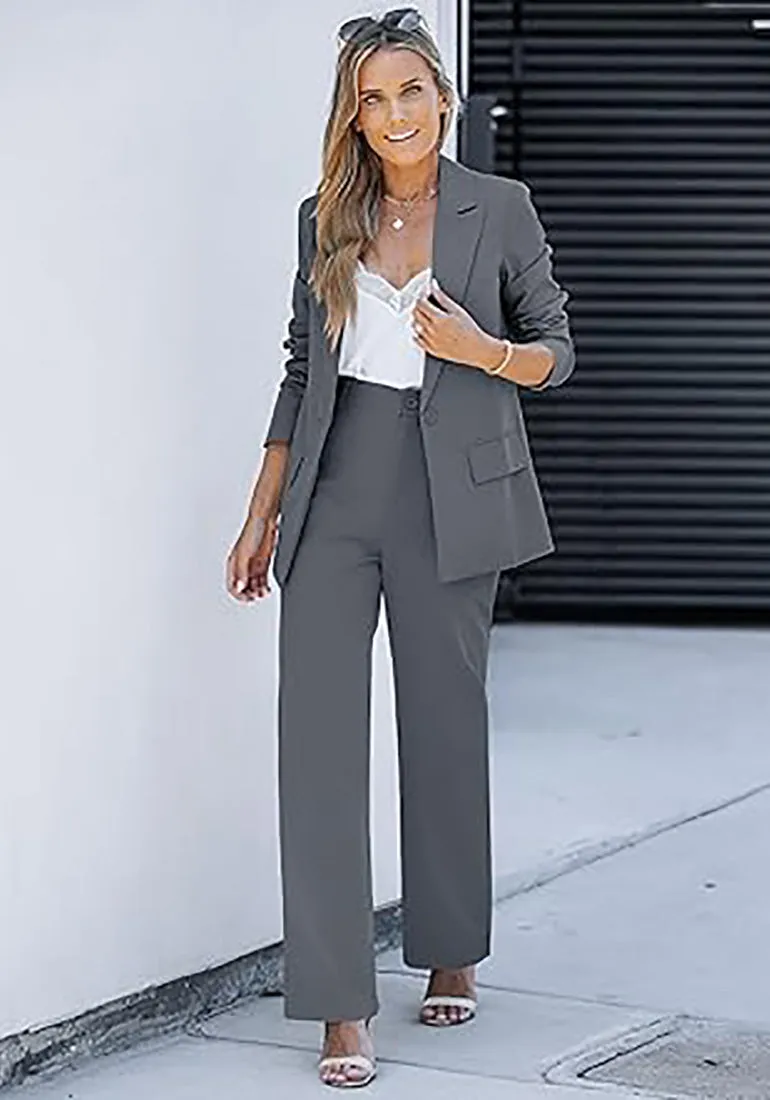 luvamia 2 Piece Outfits for Women Dressy Blazer Jackets High Waisted Straight Leg Pants Suits Set Business Casual Office