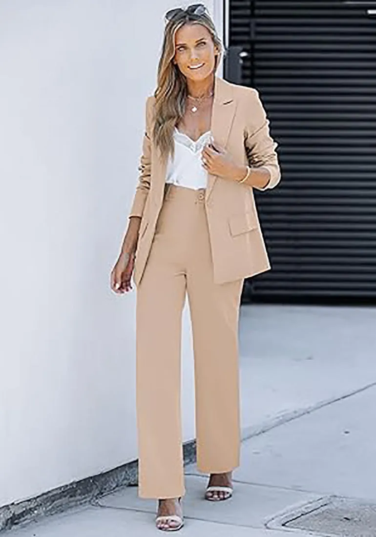 luvamia 2 Piece Outfits for Women Dressy Blazer Jackets High Waisted Straight Leg Pants Suits Set Business Casual Office