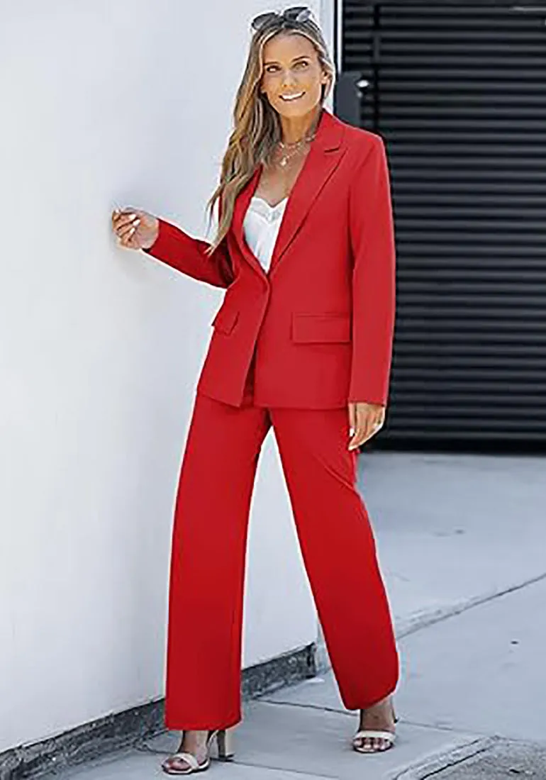 luvamia 2 Piece Outfits for Women Dressy Blazer Jackets High Waisted Straight Leg Pants Suits Set Business Casual Office