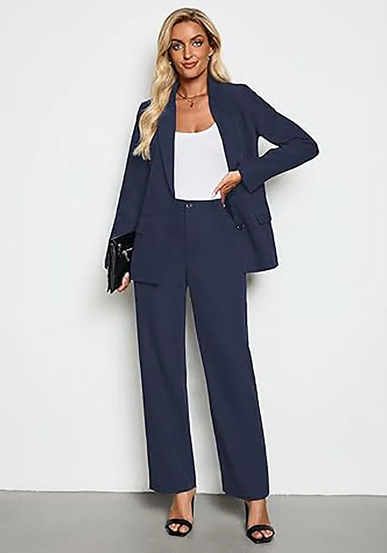 luvamia 2 Piece Outfits for Women Dressy Blazer Jackets High Waisted Straight Leg Pants Suits Set Business Casual Office
