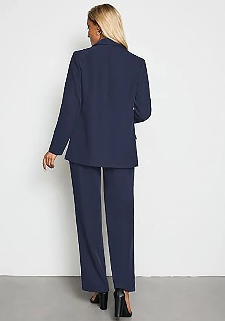 luvamia 2 Piece Outfits for Women Dressy Blazer Jackets High Waisted Straight Leg Pants Suits Set Business Casual Office