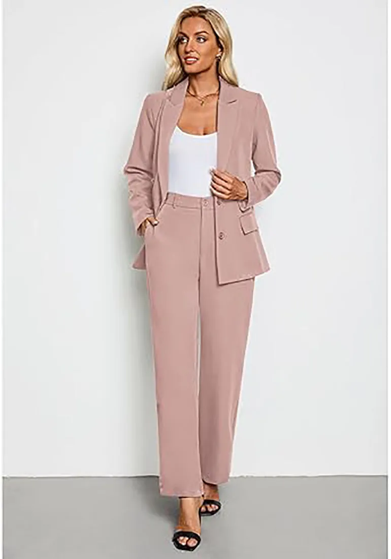 luvamia 2 Piece Outfits for Women Dressy Blazer Jackets High Waisted Straight Leg Pants Suits Set Business Casual Office