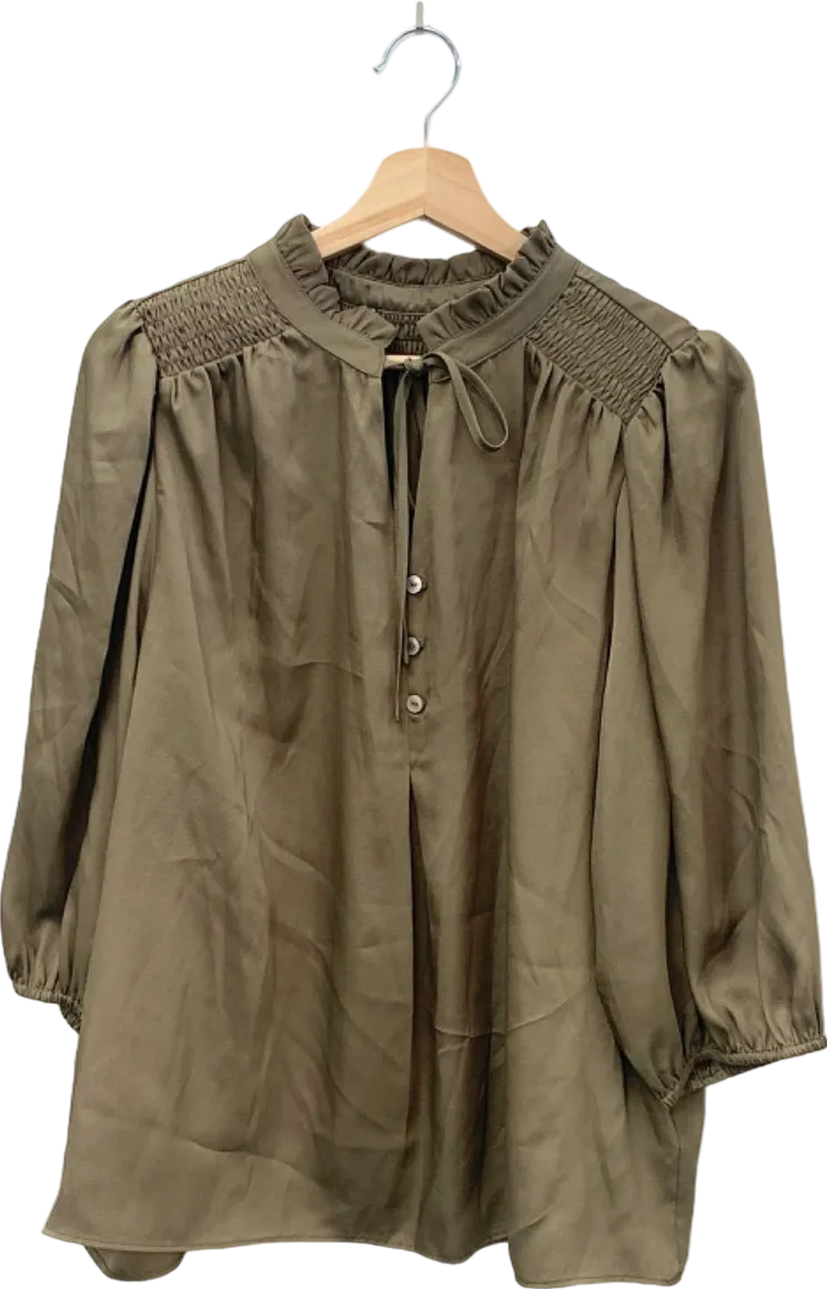 M&S Collection Taupe satin Smocked Detail Blouse Size 22