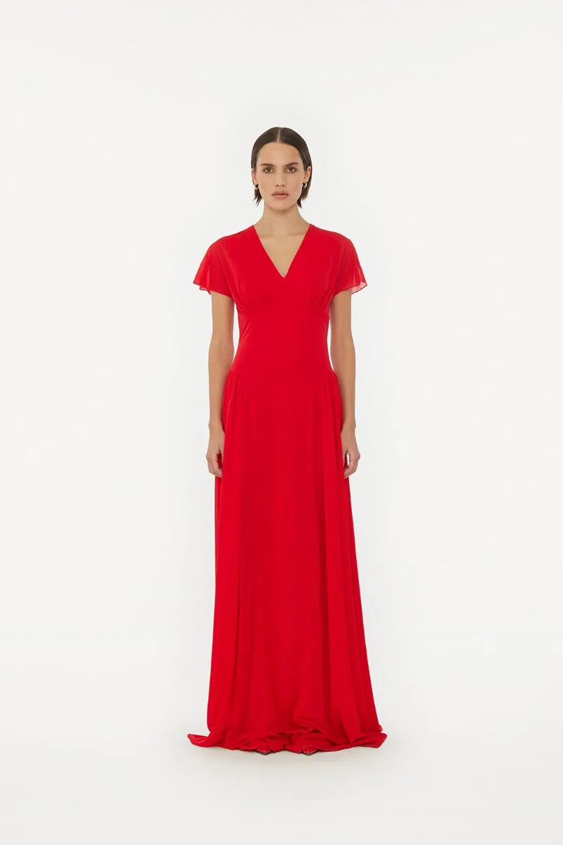 Maxi V-Neck Dress - Racing Red