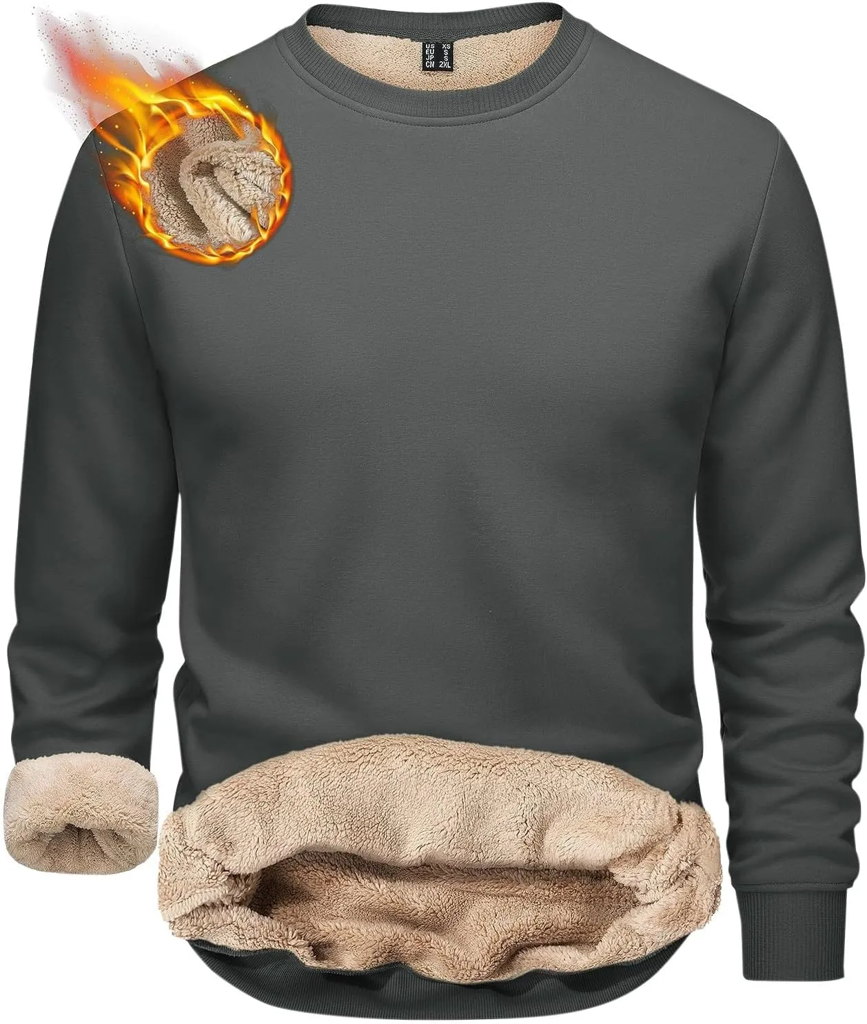 Men Sherpa Fleece Lined Sweatshirts Oversize Warm Soft Crewneck Pullover Tops Fall Winter Fuzzy Thick Outwear Outfits