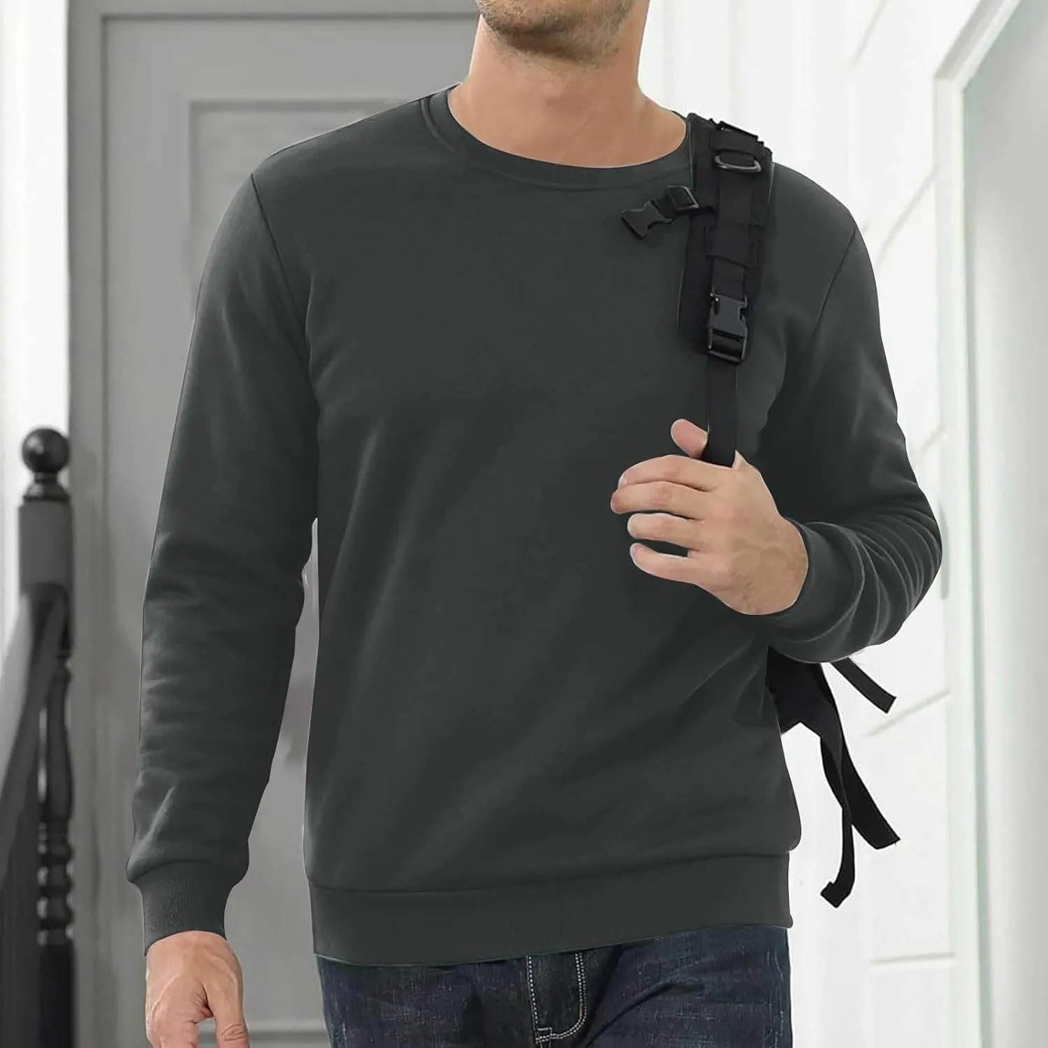Men Sherpa Fleece Lined Sweatshirts Oversize Warm Soft Crewneck Pullover Tops Fall Winter Fuzzy Thick Outwear Outfits