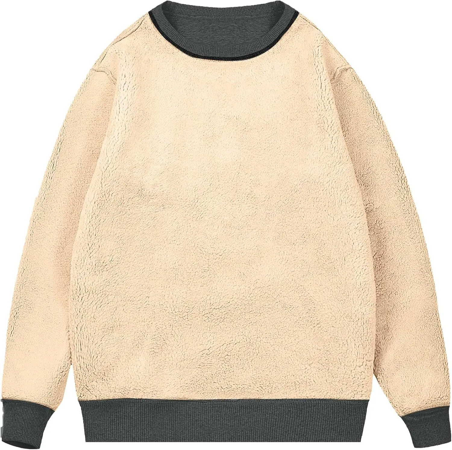 Men Sherpa Fleece Lined Sweatshirts Oversize Warm Soft Crewneck Pullover Tops Fall Winter Fuzzy Thick Outwear Outfits