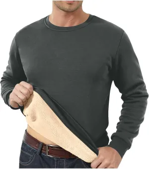 Men Sherpa Fleece Lined Sweatshirts Oversize Warm Soft Crewneck Pullover Tops Fall Winter Fuzzy Thick Outwear Outfits