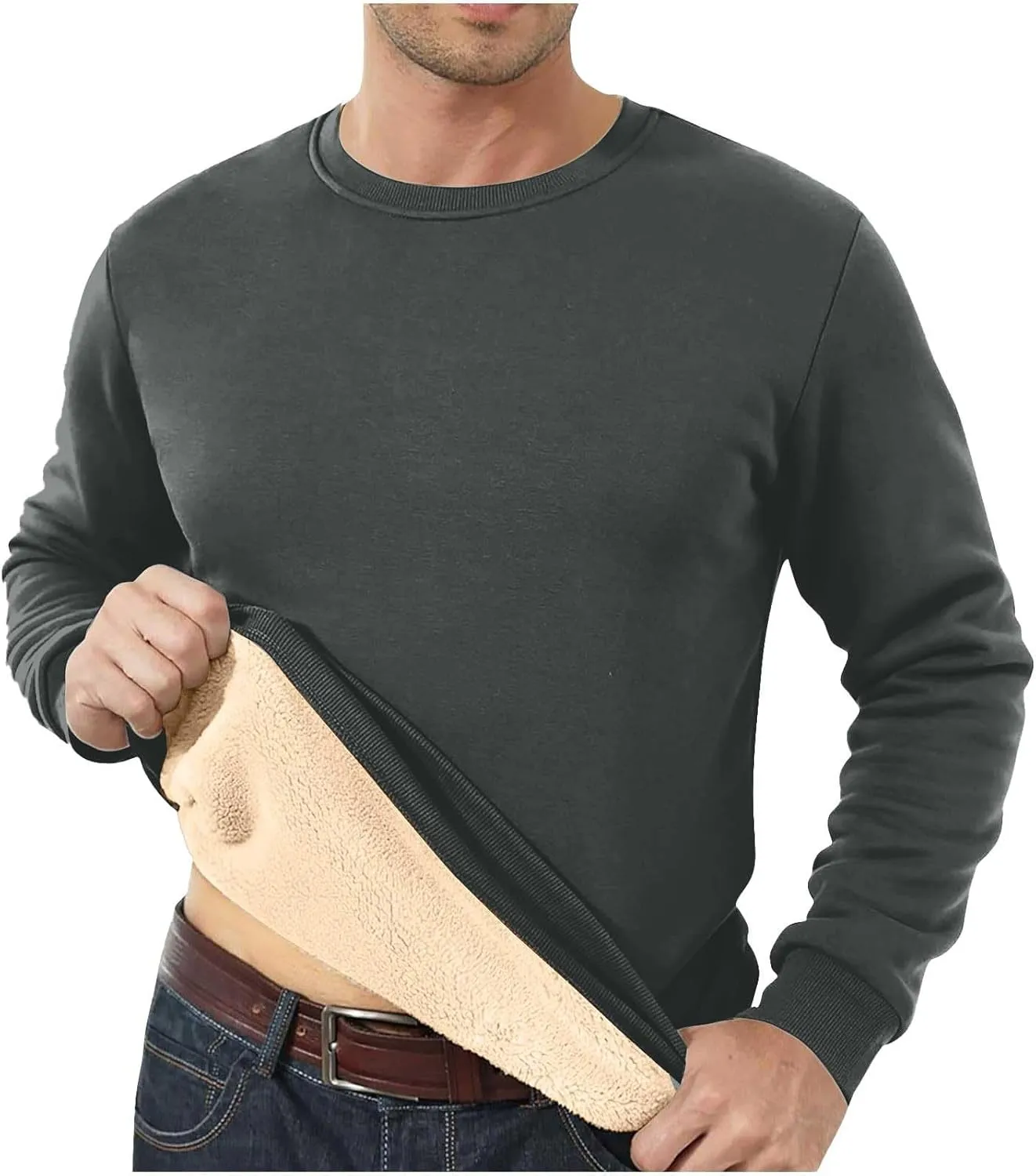 Men Sherpa Fleece Lined Sweatshirts Oversize Warm Soft Crewneck Pullover Tops Fall Winter Fuzzy Thick Outwear Outfits