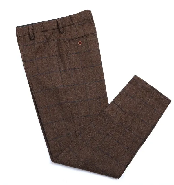 Men's 2 Pieces Formal Coffee Plaid Notch Lapel Tuxedos for Wedding(Blazer Pants)