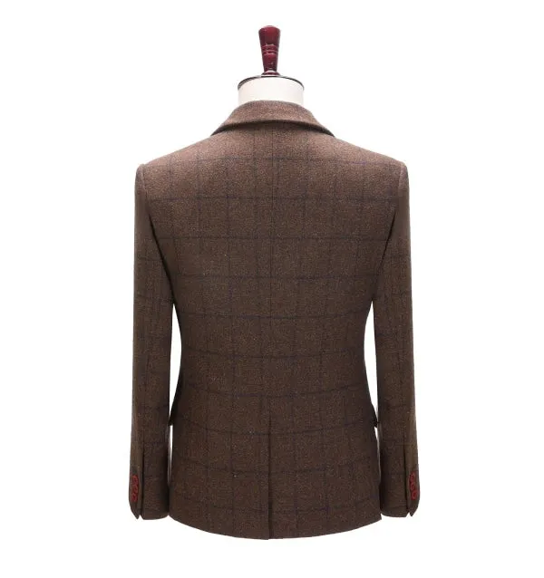 Men's 2 Pieces Formal Coffee Plaid Notch Lapel Tuxedos for Wedding(Blazer Pants)