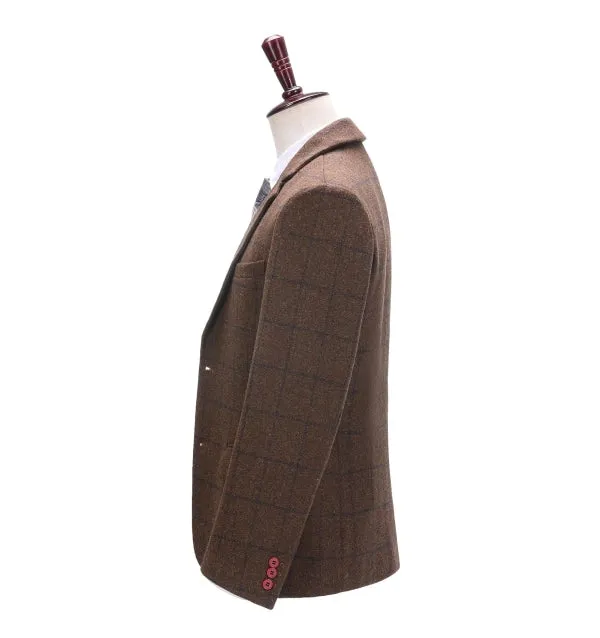 Men's 2 Pieces Formal Coffee Plaid Notch Lapel Tuxedos for Wedding(Blazer Pants)