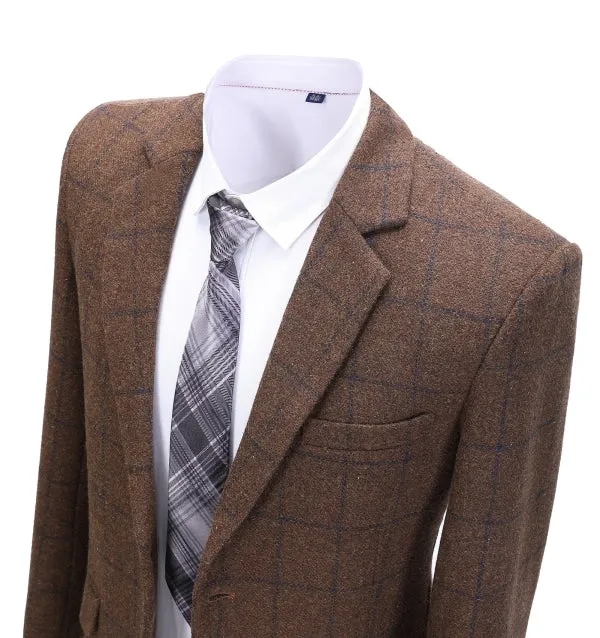Men's 2 Pieces Formal Coffee Plaid Notch Lapel Tuxedos for Wedding(Blazer Pants)