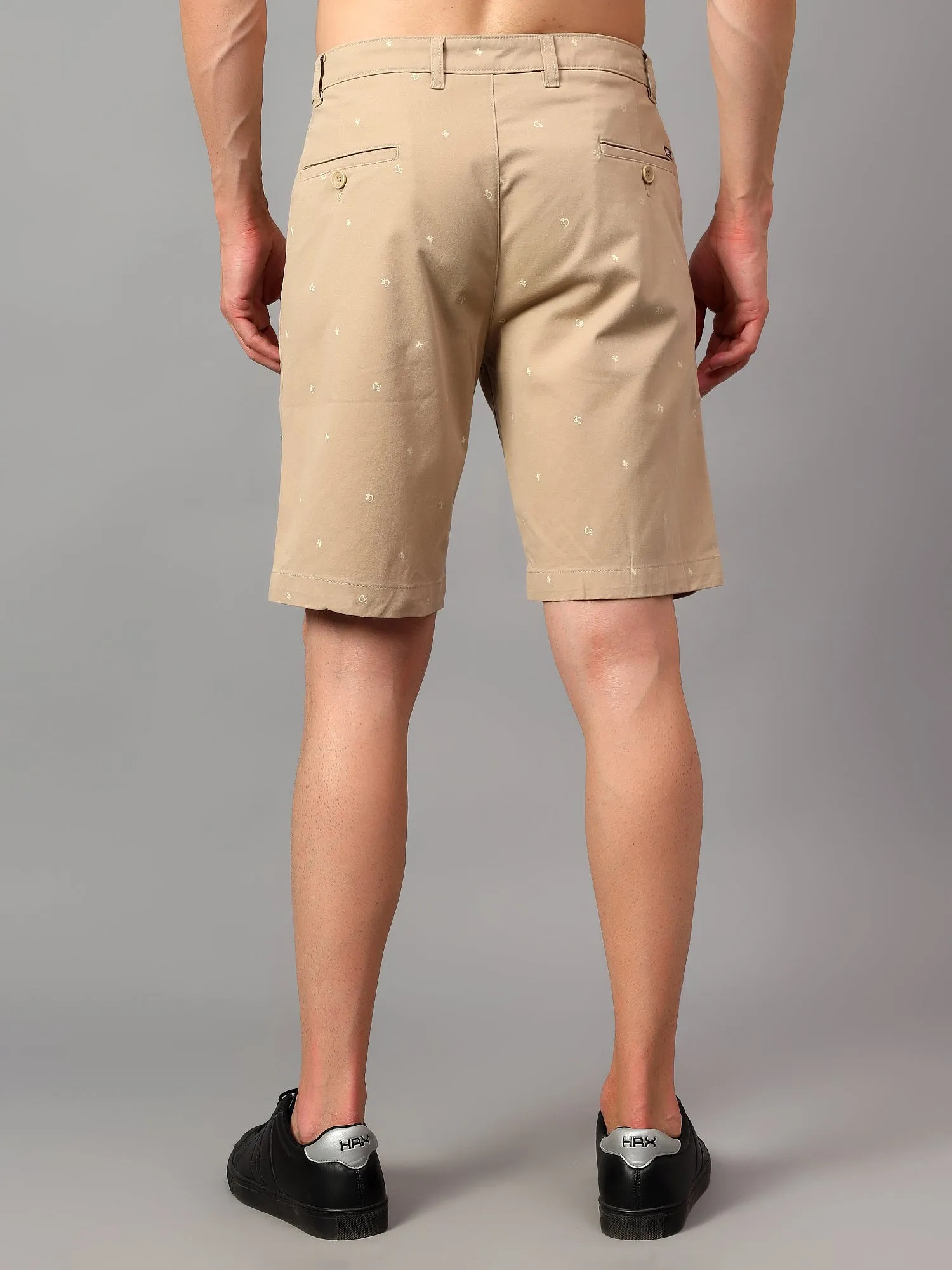 Men's Beige Printed Above Knee Bermuda