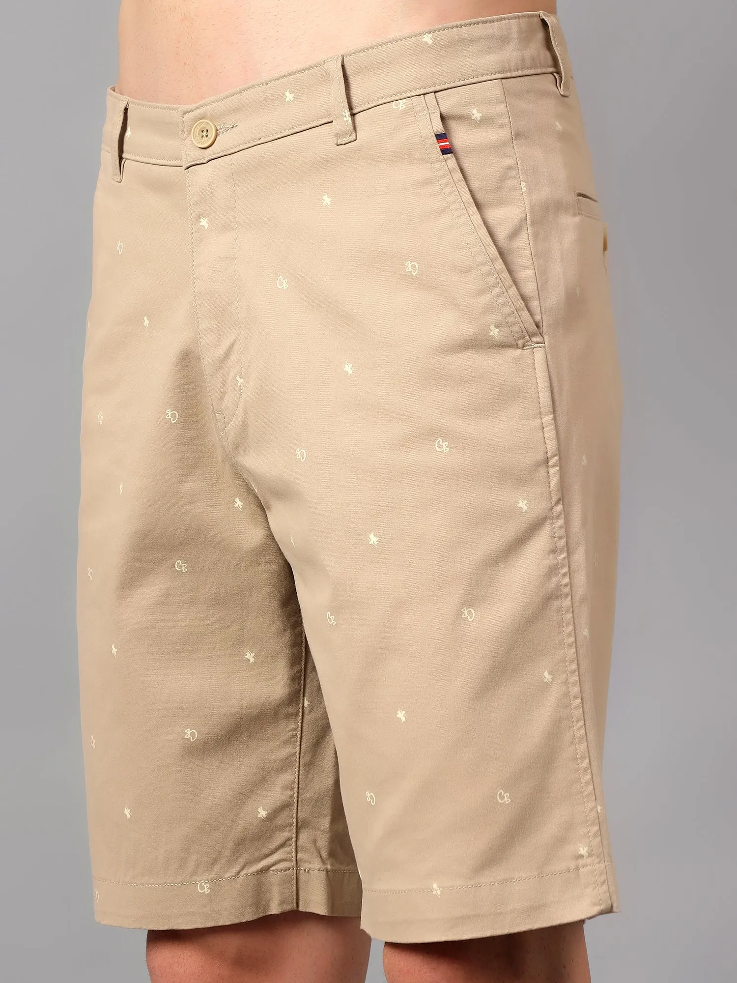 Men's Beige Printed Above Knee Bermuda