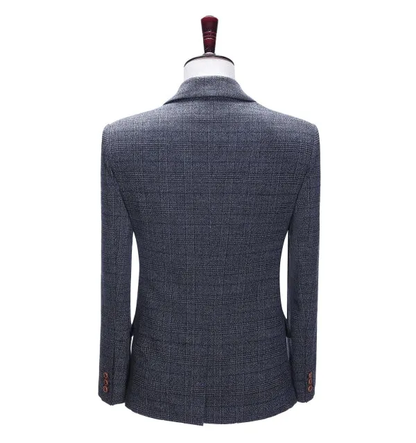 Men's Business 3 Pieces Formal Dark Grey Tweed Notch Lapel Suit (Blazer vest Pants)