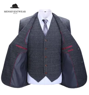 Men's Business 3 Pieces Formal Dark Grey Tweed Notch Lapel Suit (Blazer vest Pants)