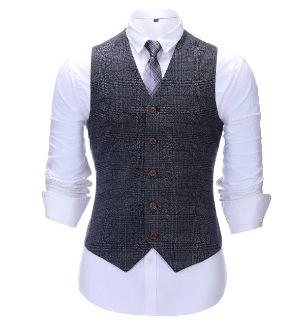 Men's Business 3 Pieces Formal Dark Grey Tweed Notch Lapel Suit (Blazer vest Pants)