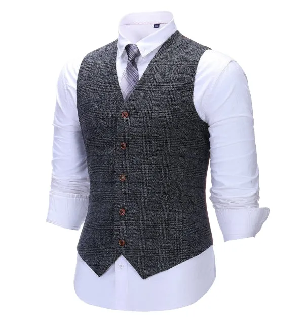Men's Business 3 Pieces Formal Dark Grey Tweed Notch Lapel Suit (Blazer vest Pants)