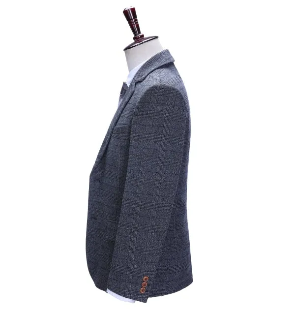 Men's Business 3 Pieces Formal Dark Grey Tweed Notch Lapel Suit (Blazer vest Pants)