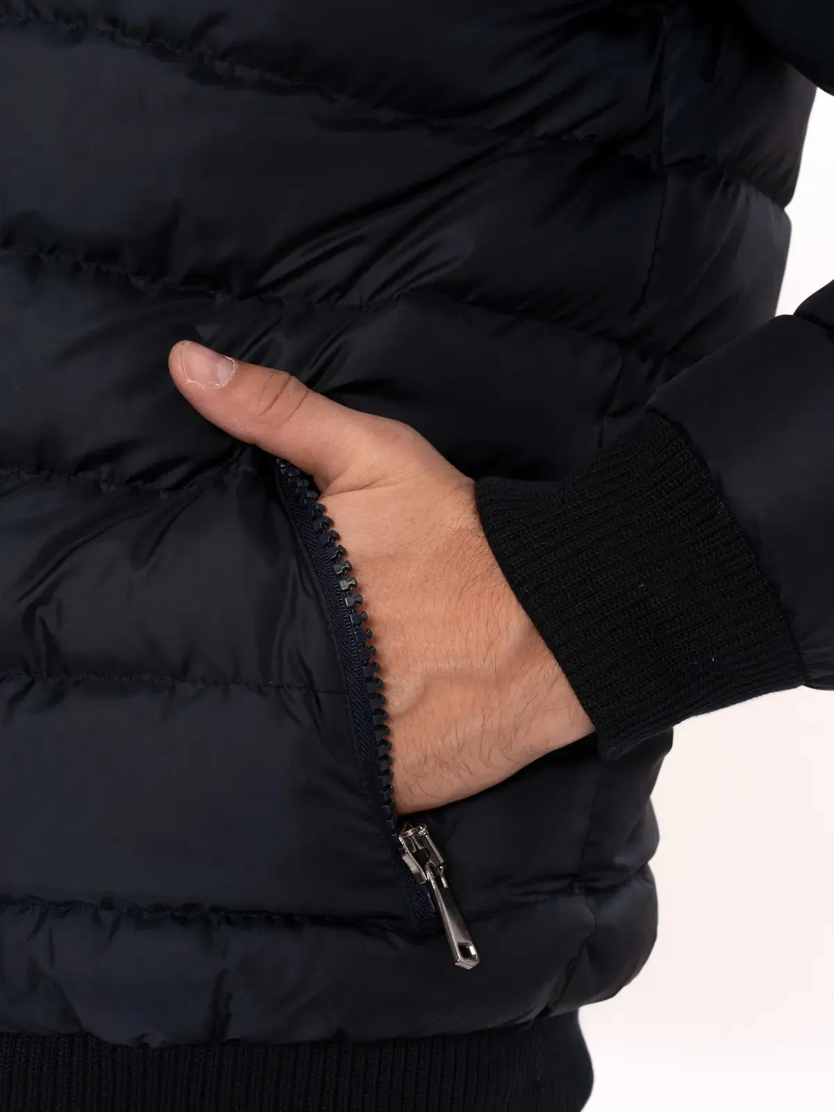 Navy Blue Hooded Men'S Down Coat