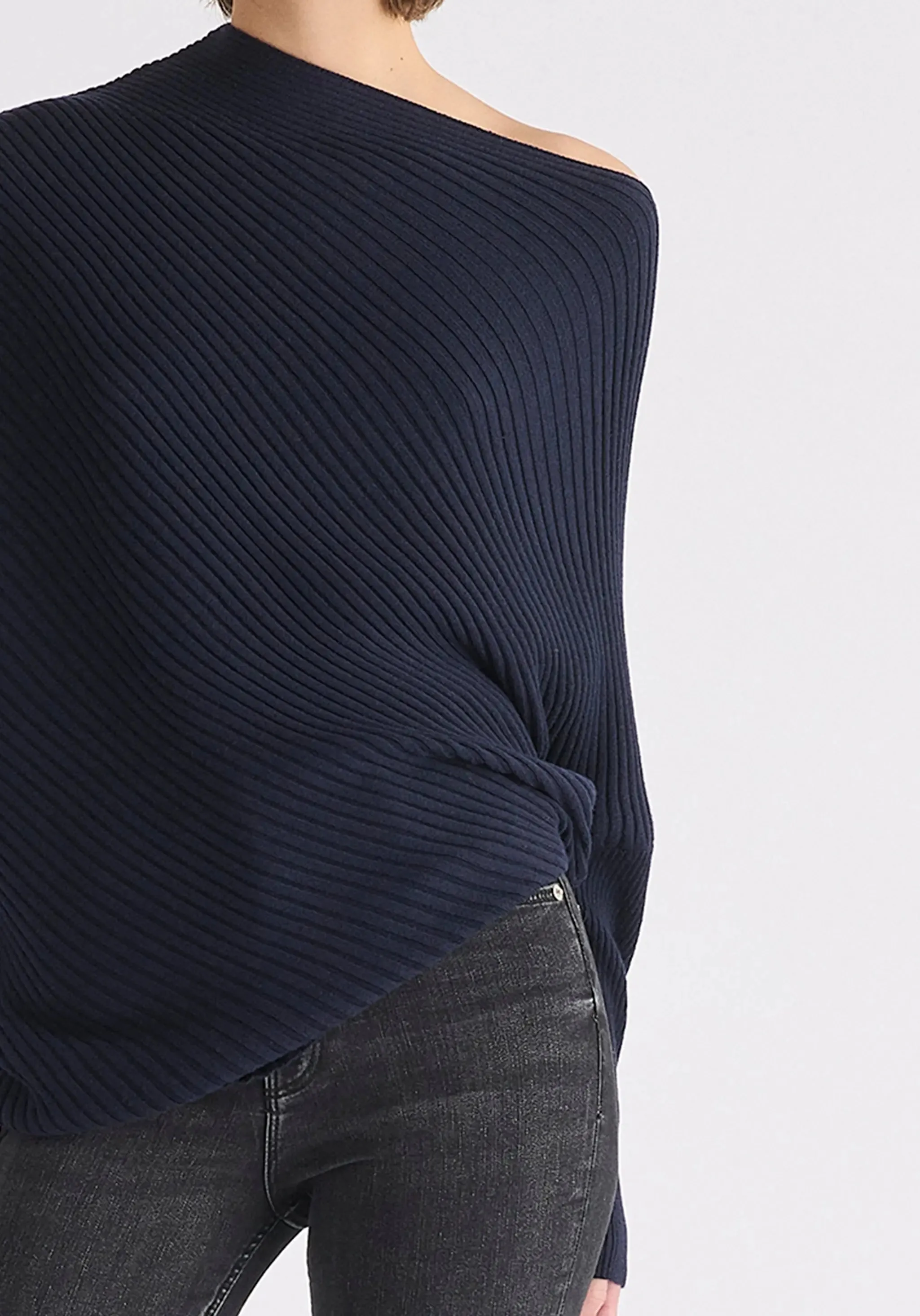 Navy Draped Knitted Jumper