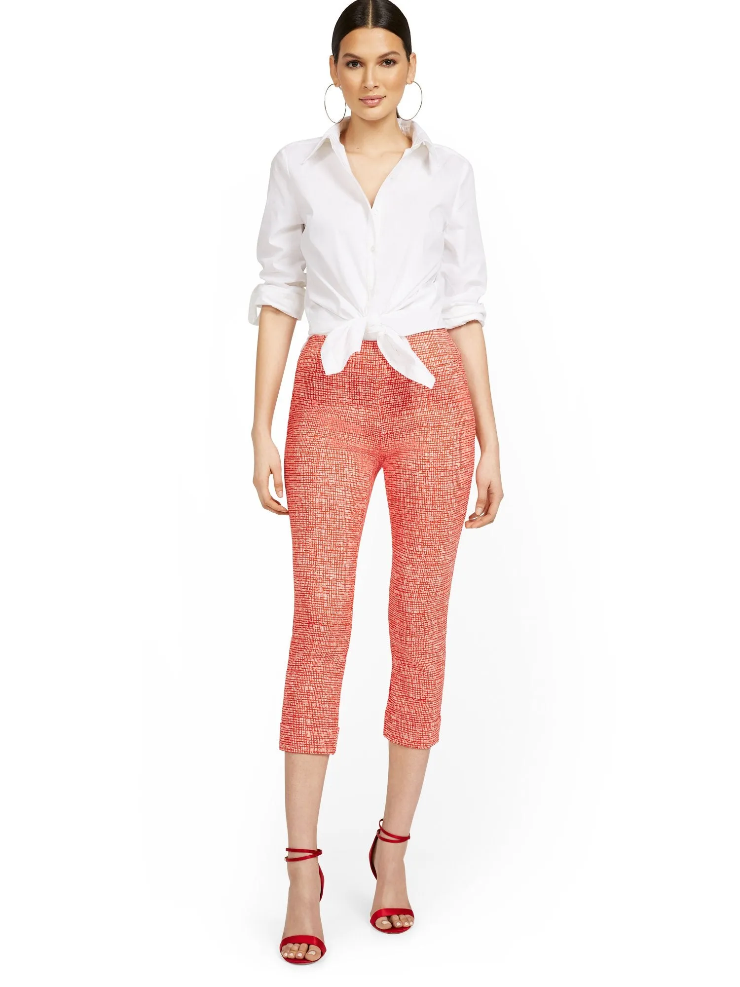 Petite Whitney High-Waisted Pull-On Slim-Leg Capri Pant - Crosshatch