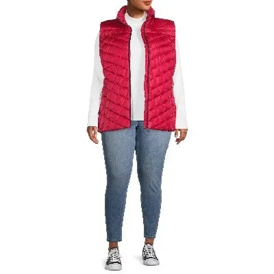 Plus Down Blend Chevron Quilted Puffer Vest Ruby