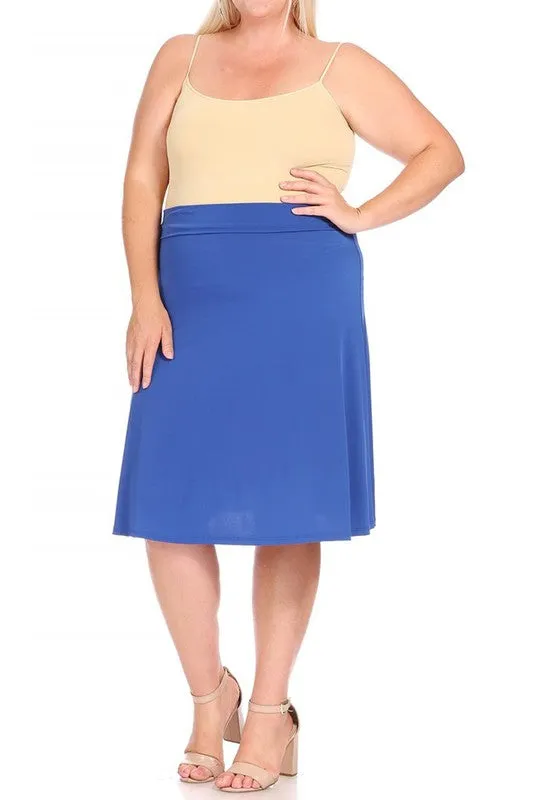 Plus Size Solid A-line pull On Knee Skirt