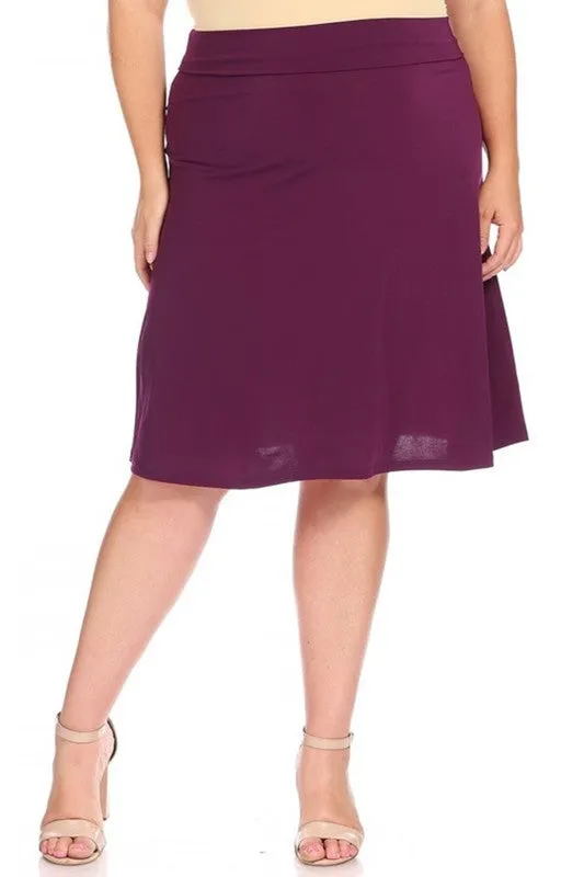 Plus Size Solid A-line pull On Knee Skirt
