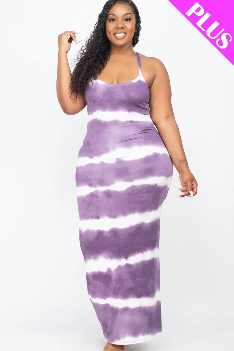 Plus Size Stripe Tie-Dye Printed Maxi Dress