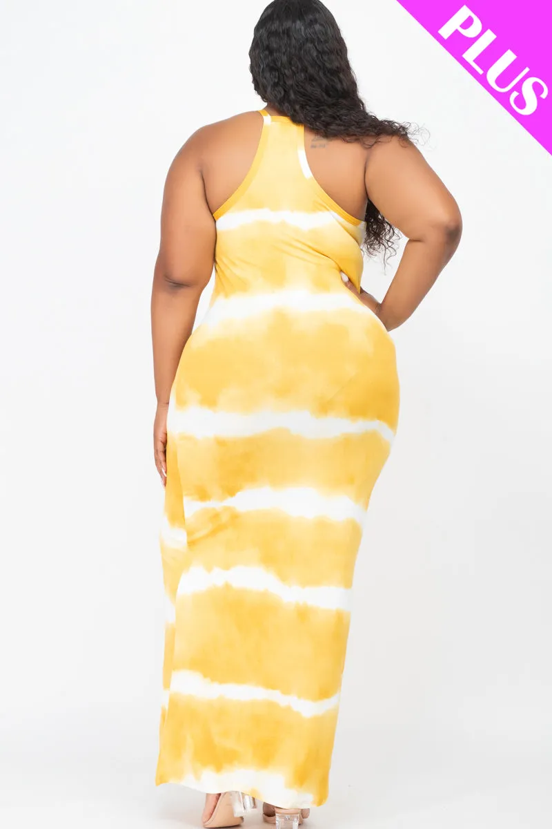 Plus Size Stripe Tie-Dye Printed Maxi Dress