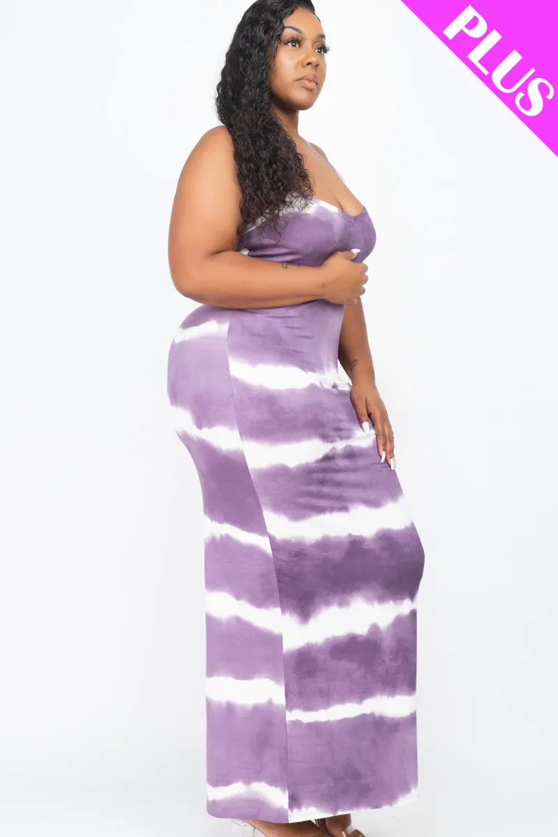 Plus Size Stripe Tie-Dye Printed Maxi Dress