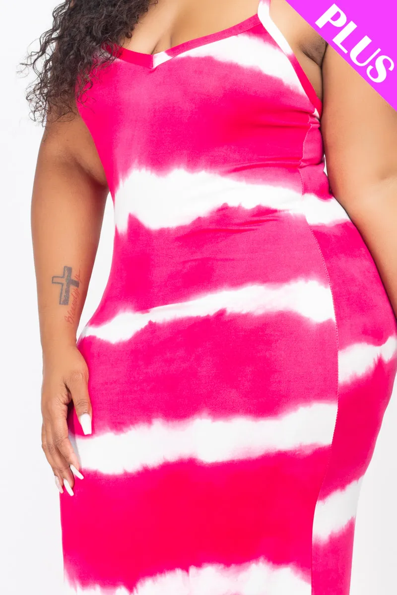 Plus Size Stripe Tie-Dye Printed Maxi Dress