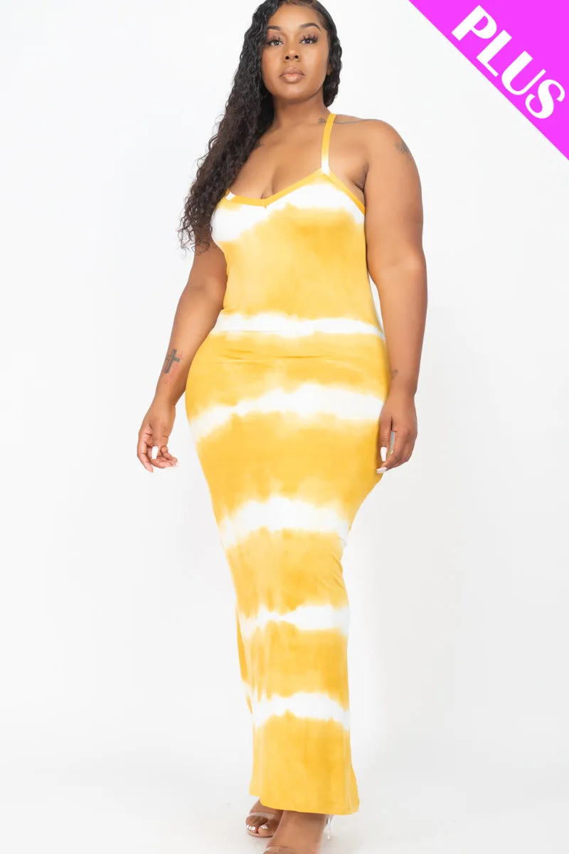 Plus Size Stripe Tie-Dye Printed Maxi Dress