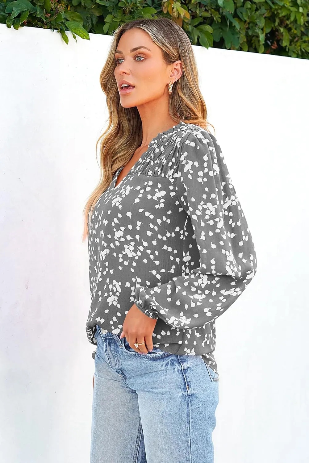 PRETTYGARDEN Womens Floral Spring Tops 2025 V Neck Long Sleeve Blouses Dressy Casual Boho Chiffon Business Work Shirts