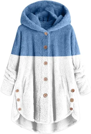 QWENTMTNTY Plus Size Winter Jackets for Women 2023 Office Work Outerwear with Pocket Comfy Plush Winter Sherpa Lined Jacket