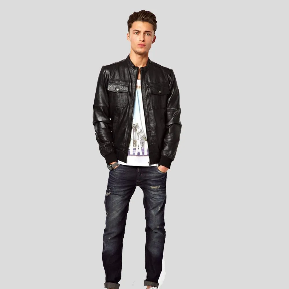 Reggie Black Bomber Leather Jacket for Men