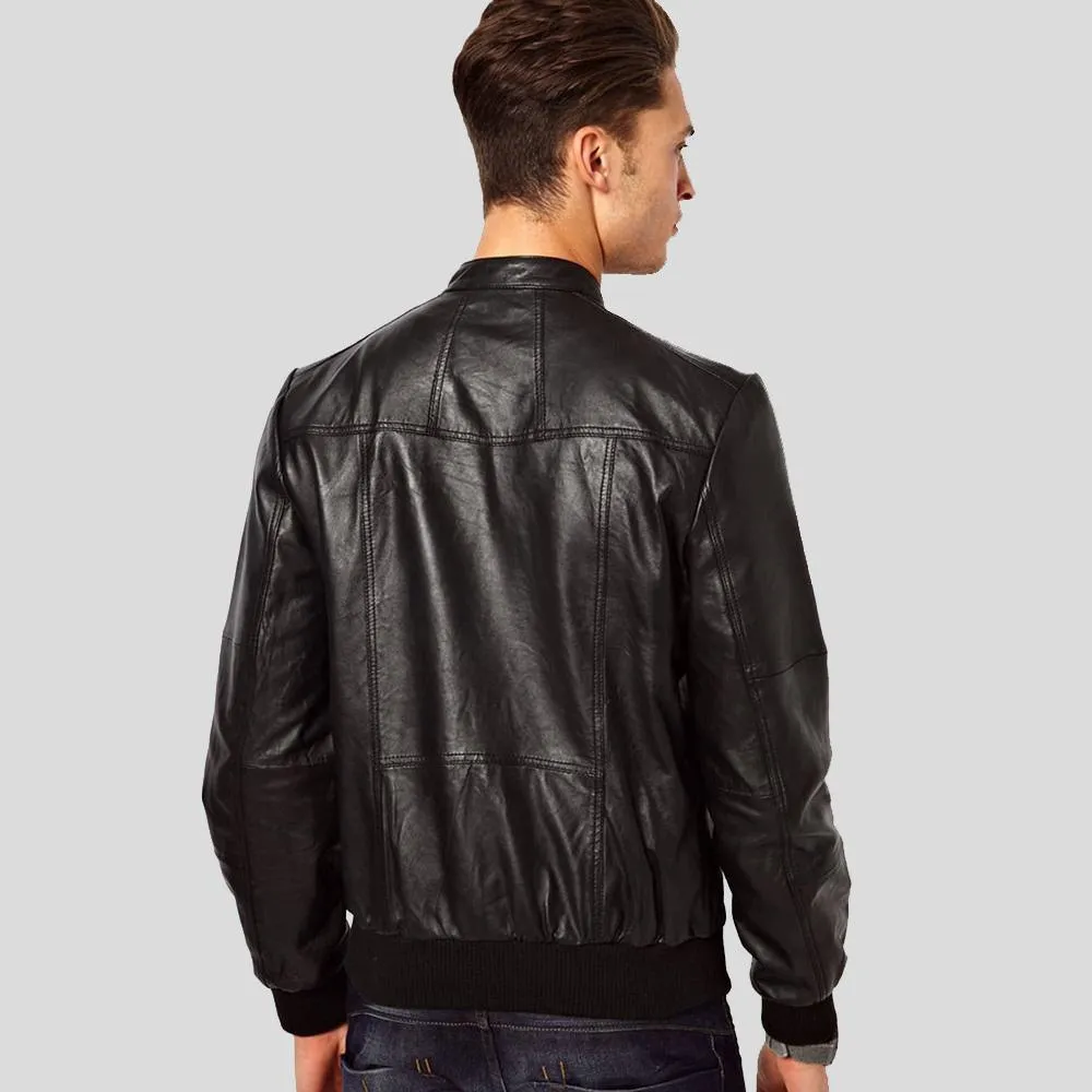 Reggie Black Bomber Leather Jacket for Men