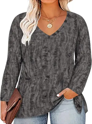 RITERA Womens Plus Size Tops Long Sleeve Shirts V Neck Tunics Fall Casual Pullover Loose Fit Basic Tshirt XL-5XL 14W-28W