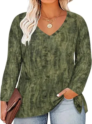 RITERA Womens Plus Size Tops Long Sleeve Shirts V Neck Tunics Fall Casual Pullover Loose Fit Basic Tshirt XL-5XL 14W-28W