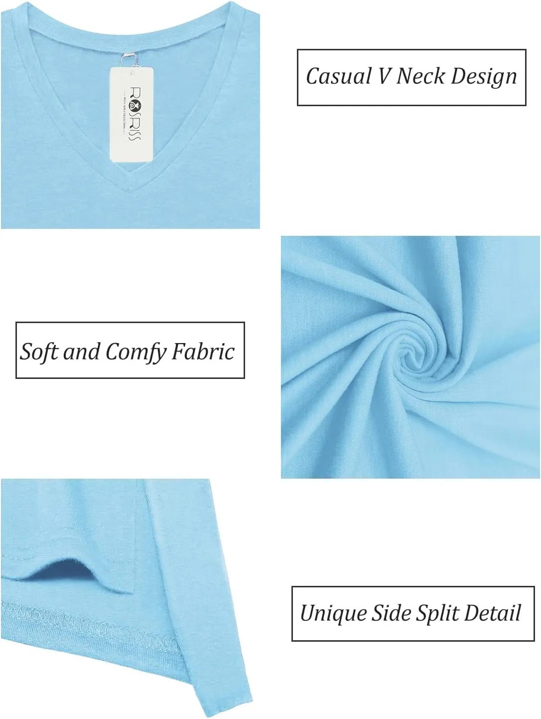 ROSRISS Womens Plus Size Short Sleeve T Shirt V Neck High Low Tops Blouse Tunics with Side Split