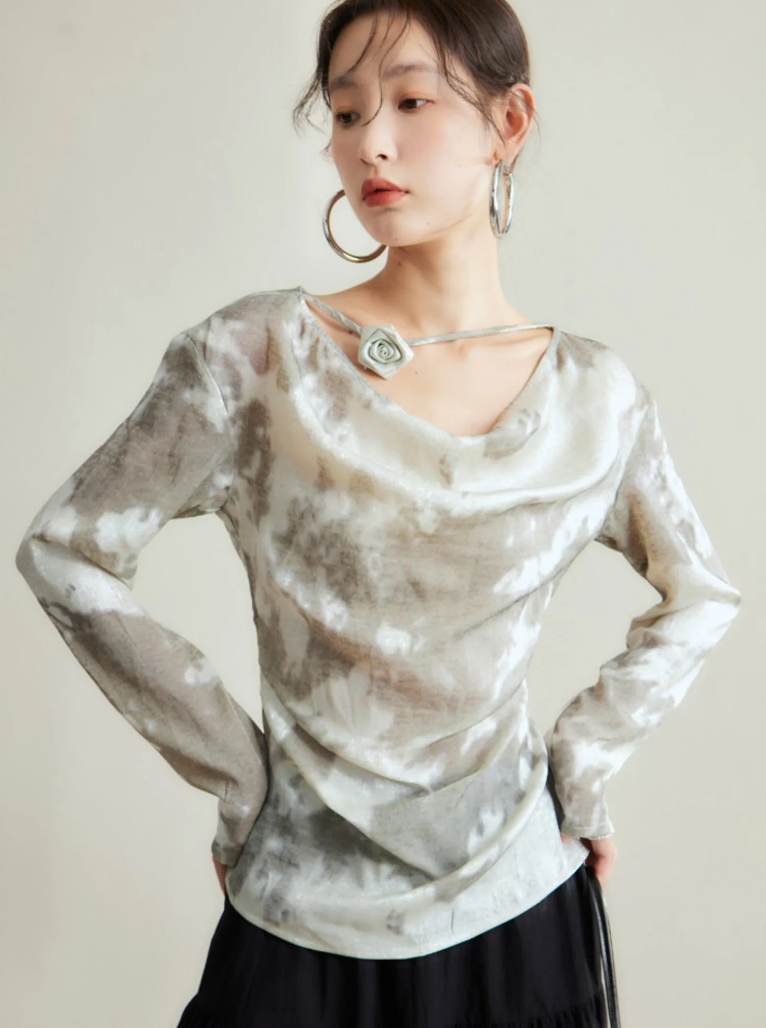 Silvery-White Satin/Silk Blouse