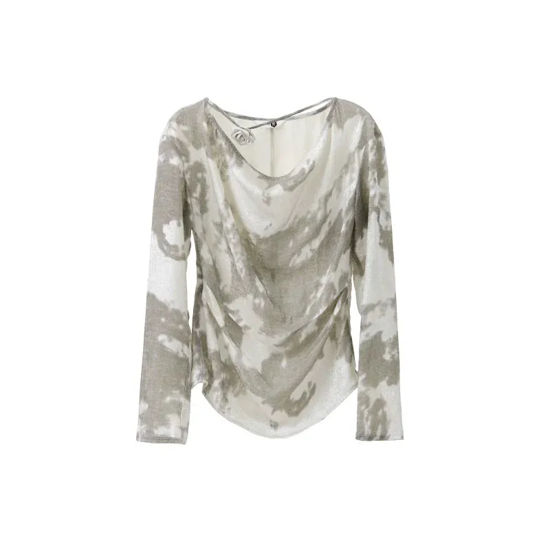 Silvery-White Satin/Silk Blouse