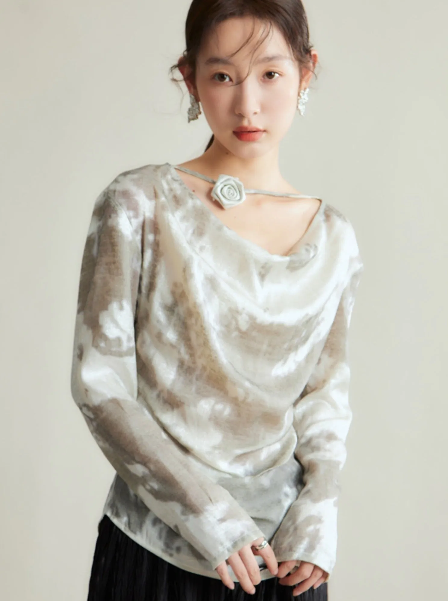 Silvery-White Satin/Silk Blouse