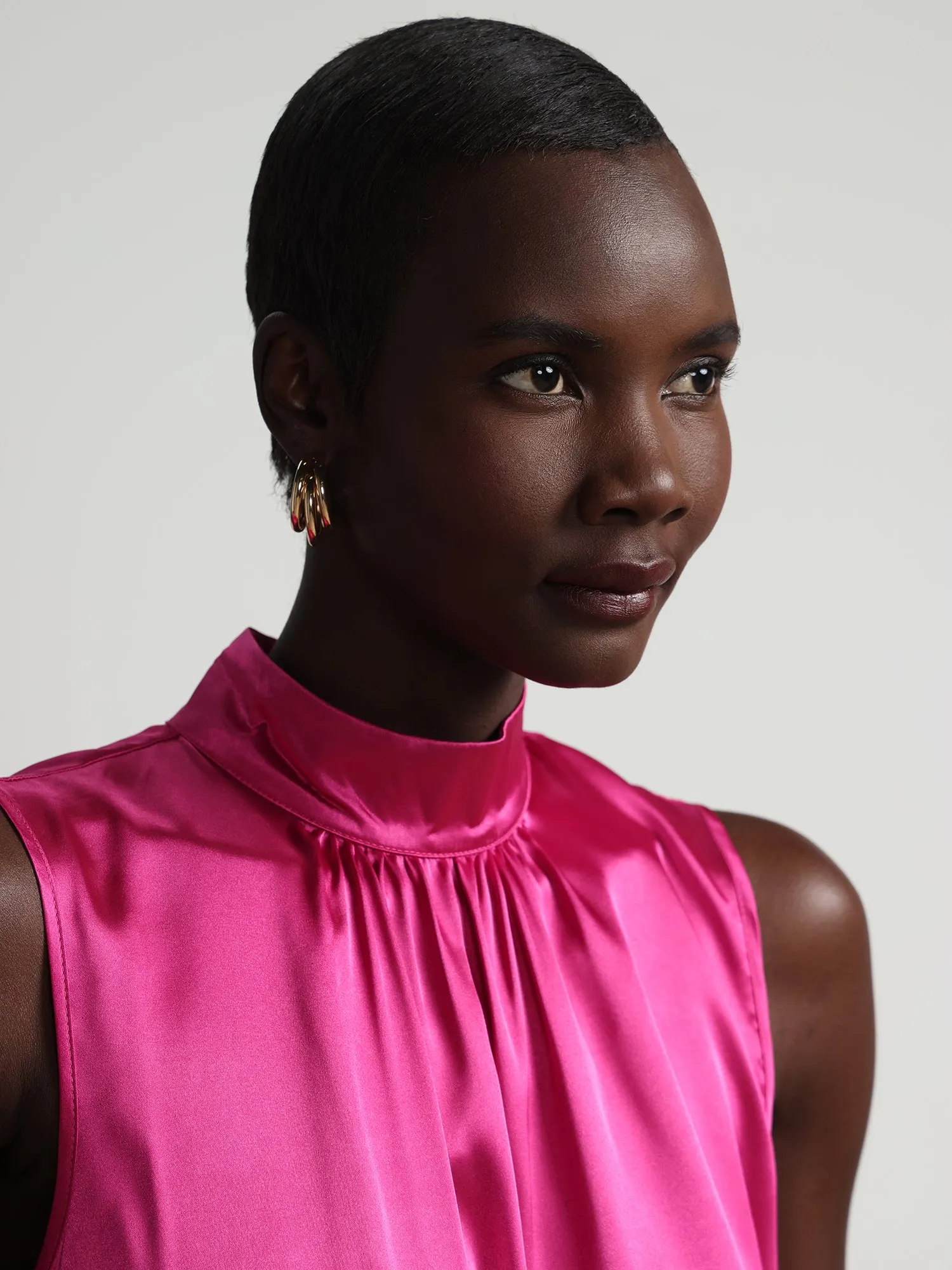 Sleeveless High-Low Satin-Effect Blouse