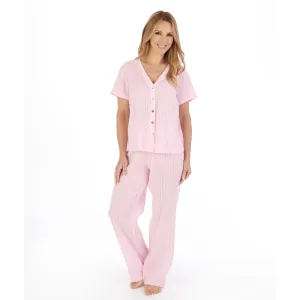 Slenderella Textured Stripe Woven Capri Leg Pyjama