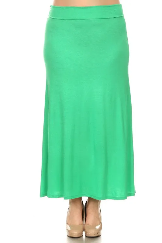 Solid High Waisted A-line Maxi Skirt | Plus Size